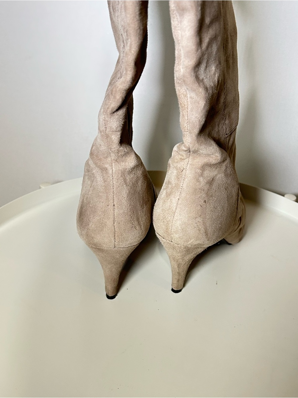 Nine West Suede Taupe Knee High Slouchy Kitten Heel Boots Size 8 - Picture 4 of 10